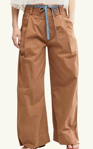 NWT Free People Wide Leg Buckle Back Pants Tobacco Brown Size 12 Retail $148.00 thumbnail 1