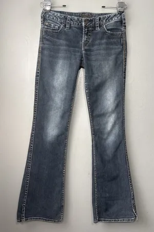 Silver Frances Jeans Size 28 33 Blue Denim Embroidered Pockets Bootcut Low Rise thumbnail 1