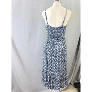 GAP Navy‎ Blue Geometric Print Smocked Waist Tiered Maxi Dress Size 14 thumbnail 2