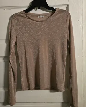 FREE PEOPLE Shimmery Long-Sleeve Crewneck Top in Dusty Blush thumbnail 1