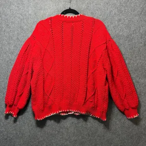 POL Red Cable Knit Cardigan M Oversized Chunky Button Front Boho‎ Sweater thumbnail 9
