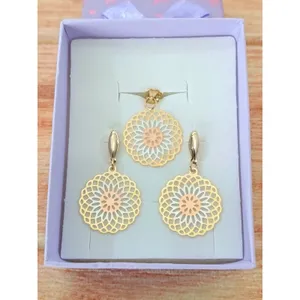 Golden Time 18K Gold Plated Tri-Color Mandala Flower of Life Earrings & Pendant thumbnail 3