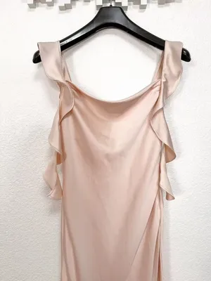 Lulus Meadow Ruffled Shoulder Satin Maxi Gown Dress in Blush Pink Bridesmaid thumbnail 3