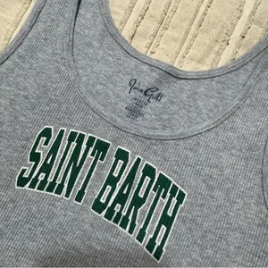 Brandy Melville Gray Crop Top Saint Barth Logo with Green Print thumbnail 2