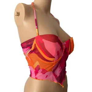 NWT Oh Polly Heatin Up Orange Pink Padded Corset Halter Top Size 2 thumbnail 2
