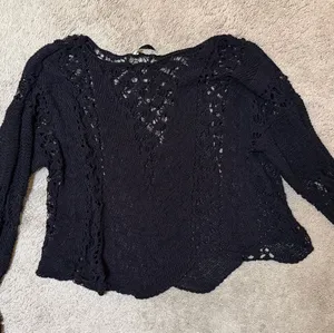 Zara Black Open-Knit Scoop Neck Sweater thumbnail 1