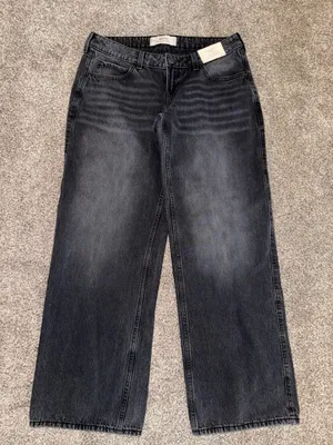 Hollister Ultra Low-Rise Baggy Jeans in Washed Black thumbnail 1