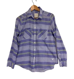 American Eagle‎ Outfitters Womens Vtg Boyfriend Striped Top Sz M Roll-Tab Sleeve thumbnail 1