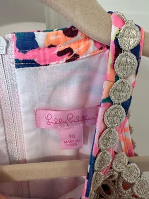 Lilly Pulitzer Girl’s Pink Floral Halter Dress with Embellished Neckline - Sz 10 thumbnail 4