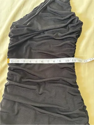 Sexy Black One-Shoulder Ruched Mini Bodycon Dress - Size Small thumbnail 5
