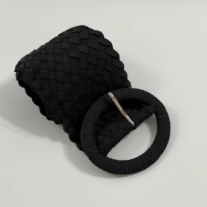 Woven Belt OS Black Wide Braided Elastic Round Buckle 40" Capsule Mnimali thumbnail 4