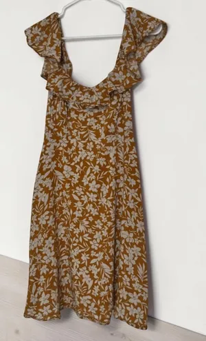 Old Navy Women's Mustard Yellow Floral Print Smocked Ruffle Strap Mini Dress thumbnail 1