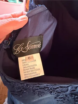 La Femme Navy Lace Bodice A-Line Train Prom Gown thumbnail 6