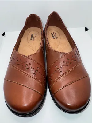 CLARKS Evianna Slip On Shoes Brown Leather Women’s 6.5 W Wide thumbnail 3