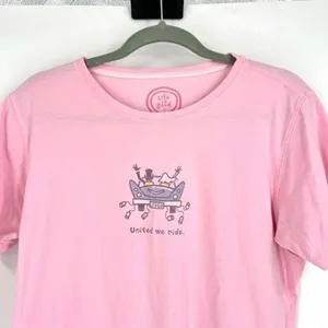 Life is Good Women's SS Wedding United We Ride Beide Groom T-Shirt Pink Medium‎ thumbnail 4