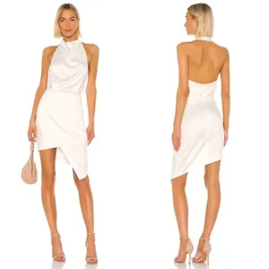 NEW ELLIATT Camo ASYMMETRIC White Ivory SATIN Halter DRAPED Cocktail dress sz S thumbnail 2