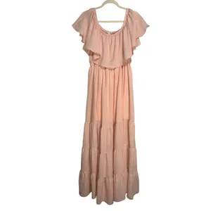 Venus Pink Off The Shoulder Tiered Maxi Dress Ruffle Flounce Boho Size‎ 16 thumbnail 2