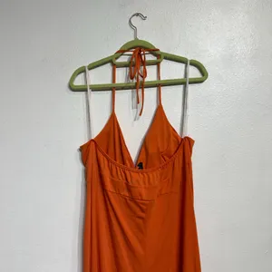 Blaxident Orange Halter Maxi Dress Flowy Empire Waist Sz L thumbnail 7