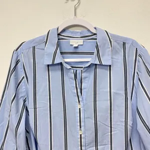 J.Jill Side Button Stepped Hem Tunic Shirt Women XL Blue Striped Coastal Grandma thumbnail 2
