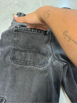 Edikted Black Wide Leg Carpenter Jeans with Front Patch Pockets thumbnail 5