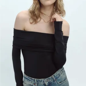 Zara NWT off shoulder long sleeve stretchy bodysuit fitted top thumbnail 2