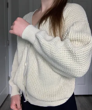 Chunky Knit Cardigan Sweater Tan Size M thumbnail 2