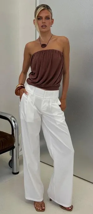 Princess Polly Two Lovers Linen Low Rise Pants White Size 6 New thumbnail 1