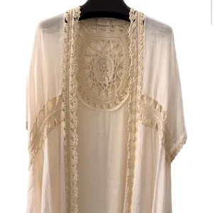Altar’d State Cream Crochet Trim Midi Boho Festival‎ Kimono Kaftan XS Coverup thumbnail 7