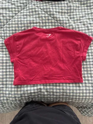 Gymshark Pink Cropped Tee with White Logo thumbnail 2