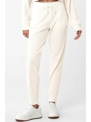 Alo Muse Sweatpants Ivory Cream Beige Stretchy High-Rise Waist Sweats Joggers L thumbnail 2