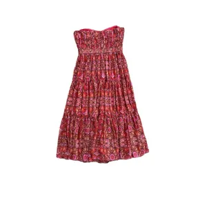 NEW Amur Mariana‎ Rosewood Paisley Floral Strapless Cocktail Tiered Midi Dress 6 thumbnail 9