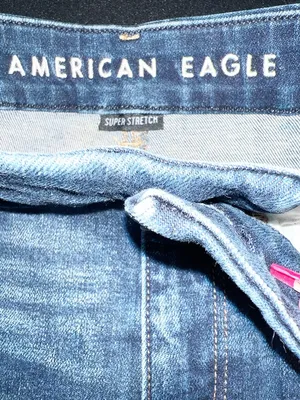 American Eagle Dark Wash Blue Raw Hem Frayed Denim Hi-Rise Shortie Jean Shorts thumbnail 11