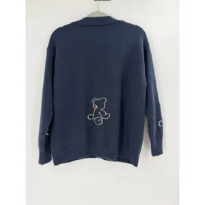 Cardigan Sweater Women Medium Navy Blue Teddy Bear‎ Embroidered Cozy thumbnail 6