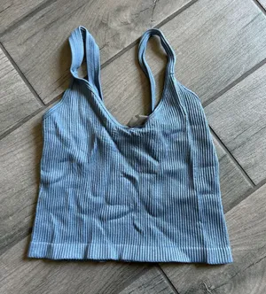 Ribbed Cotton-Blend Crop Tank Top - Light Blue thumbnail 1