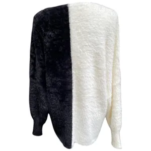 Black White Colorblock Fuzzy Cardigan Sweater Size XL Oversized Drop Shoulder thumbnail 7