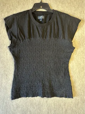 Anthro Maeve Smocked Cap Sleeve Stretch Top Black Women’s Large thumbnail 1