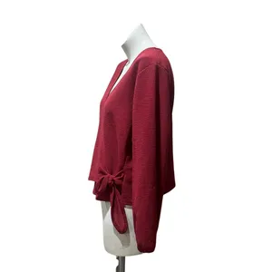 Madewell Women's XL Red V-Neck Wrap Blouse Long Sleeve Casual Top thumbnail 2
