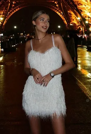 Zara White Feathered fringed Fluffy mini Dress party cocktail evening wedding thumbnail 1