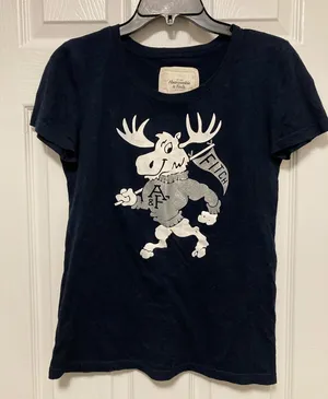 *Abercrombie & Fitch Vintage Y2K Navy Moose Mascot Graphic Short Sleeve Shirt thumbnail 1
