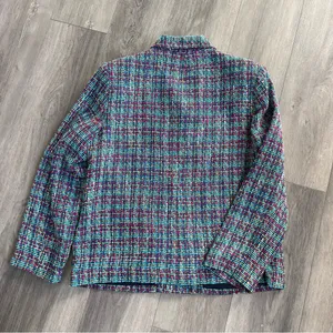 Vintage Women's Classic Multicolor Tweed Blazer 12 Blue thumbnail 5