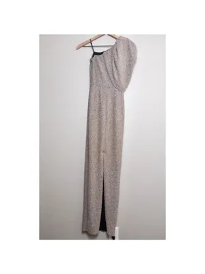 Black Halo EVE Egan One Shoulder Metallic Gown 0 Gold Luxe Long Stretch Pleated thumbnail 8