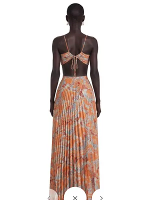 orange and paisley pleated maxi dress thumbnail 7