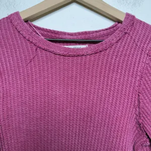 Free People Women Cotton Roll With It Thermal Small Pink Waffle Knit Soft Grunge thumbnail 7
