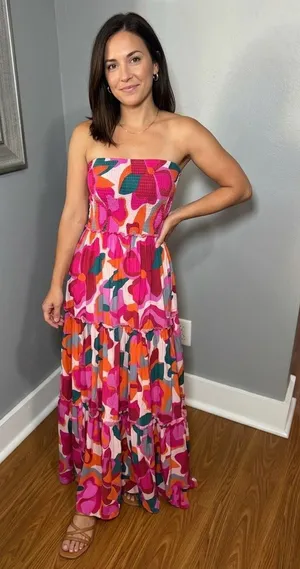 Abel The Label x Anthropologie floral strapless smocked maxi dress small thumbnail 1