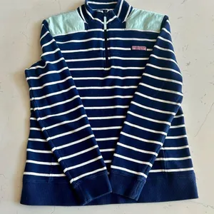 Vineyard Vines Navy and White Striped Quarter-Zip thumbnail 1