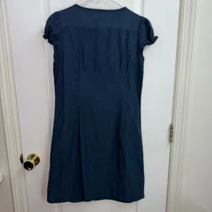 Vintage GAP dark blue ruffle cap sleeve‎ knee casual dress cottagecore button M thumbnail 5