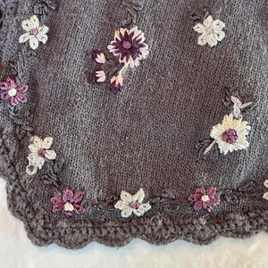 Vintage Segue Sweater Vest Medium Grey Floral Embroidered Fairycore thumbnail 4