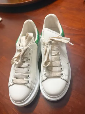 Alexander McQueen White Leather Platform Sneakers with Green Croc Heel thumbnail 2