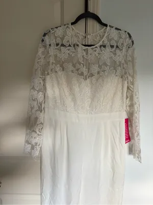 ELIZA J Embroidered Bodice Ivory Wide Leg Jumpsuit Size 12 thumbnail 3