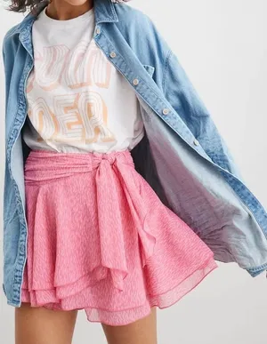 Aerie Chiffon Wrap Skirt Women Medium Pink Clay NWT Layered Ruffle Coquette AE thumbnail 1